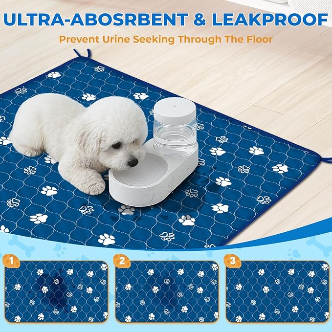 Fostanfly Washable Pee Pads for Dogs, 2 Pack Large 54"x54" Ultra-Absorbent and Leak-Proof Non-Slip Reusable Potty Training Pads for Dogs, Puppy & Cats of Add 8 Lanyards-Blue-PurrikoPets