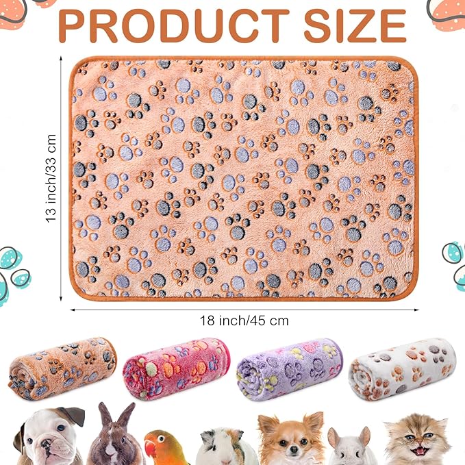 4 Pcs Waterproof Guinea Pig Blankets Washable Small Animal Fleece Bedding Absorbent Guinea Pig Cage Liners Reusable Pet Pee Pad Sleep Mat Pad Cover for Hamster Ferret (Paw Print, 18 x 13 Inch)-PurrikoPets