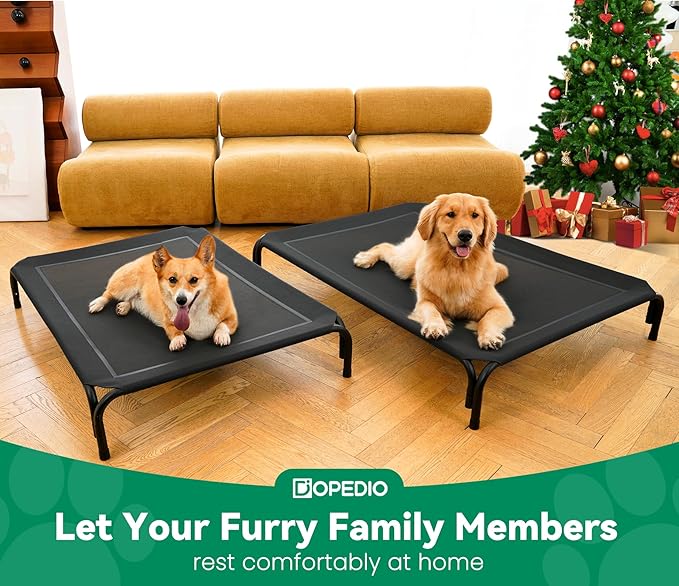 Elevated Dog Bed Raised Outdoor Dog Cot for Medium Dogs, Installation Requires No Tools, Frame with Washable Cooling Breathable Mesh Anti-Slip Feet, Indoor Pet Bed, Black, 35.4 Inches-PurrikoPets