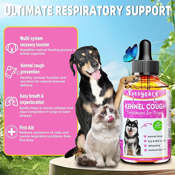 2 Pack Dog Cough Treatment，Natural Kennel Cough Medicine for Dogs,Effective Kennel Cough Treatment and Allergy Relief, Herbal Drops for All Breeds & Sizes, Soothing Dog Cough Medicine-PurrikoPets