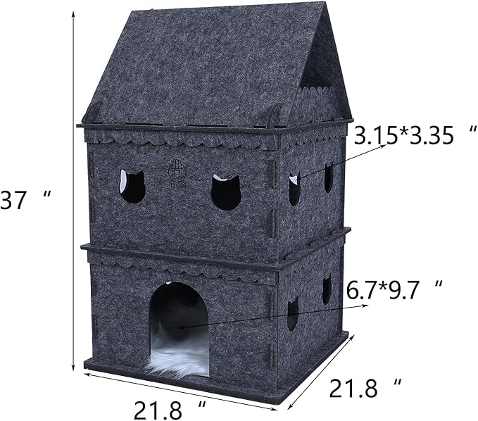 3-Tier Indoor Cat Apartment，Cozy Pet Cat Bed, Hideaway, and Sturdy Cat Castle for Multiple and Large Cats-PurrikoPets