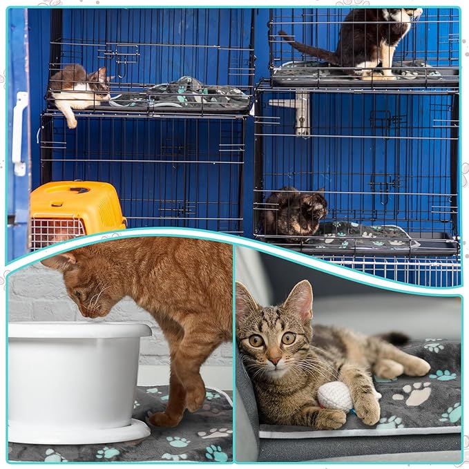 4 Pcs Waterproof Guinea Pig Blankets Washable Small Animal Fleece Bedding Absorbent Guinea Pig Cage Liners Reusable Pet Pee Pad Sleep Mat Pad Cover for Hamster Ferret (Cute Paw,24 x 16 Inch)-PurrikoPets