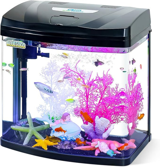 7 Gallon Glass Aquarium Starter Kit with Flip-Top Feeding Port for Betta Fish: Crystal Clear Viewing, Eco-Cycle Filtration, Air Pump, and LED Lighting-PurrikoPets