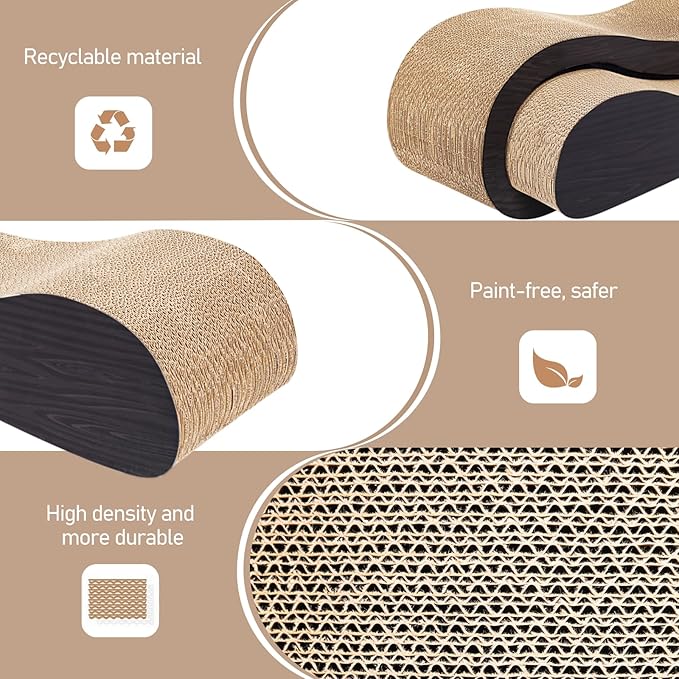 2 in 1 Cat Scratcher Cardboard Lounge Bed, Cat Scratching Post, Durable Board Pads Prevents Furniture Damage,Large,Brown-PurrikoPets