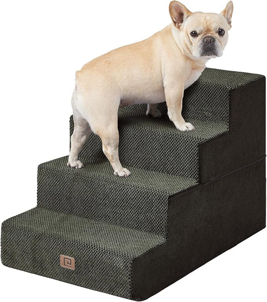 EHEYCIGA Dog Stairs for Bed 20" H, 4-Step Extra Wide Dog Steps for High Bed, Pet Steps for Small Dogs and Cats, Non-Slip Balanced Pet Ramp Indoor, Olive Green-PurrikoPets