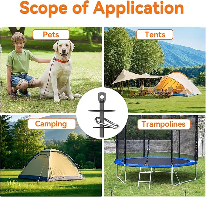 Dog Tie Out Stake, Heavy Duty Dog Tie Out Stake for Large Dogs up to 210 lbs, Ground Anchor for a Dog Cable, Leash, Lead Tether, Dog Accessories Trampoline Stakes 1-Pack (Black)-PurrikoPets