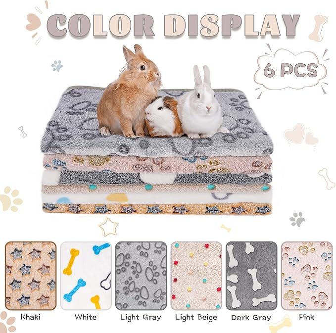 6 Pack Guinea Pig Cage Liner, Washable Guinea Pig Fleece Blankets Beding Accessories, Flannel Throw Warm Sleep Mat, Pet Pee Pads for Small Animal Hamster Rabbit Puppy Cat (26x14 Inch)-PurrikoPets