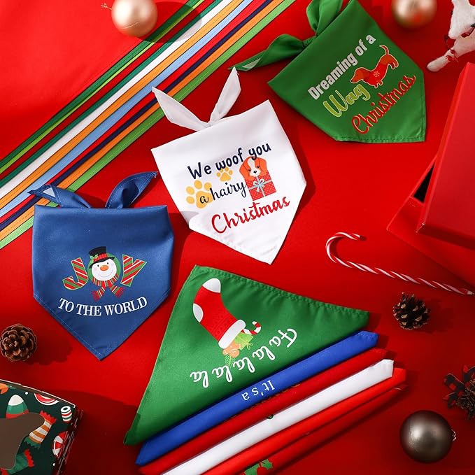 200 Pcs Christmas Dog Bandana Bulk with Sayings Pet Bandanas Triangle Scarf Bibs Washable Puppy Kerchief Adjustable Grooming Supplies for Small Medium Large Dog Cat Costume Accessories-PurrikoPets