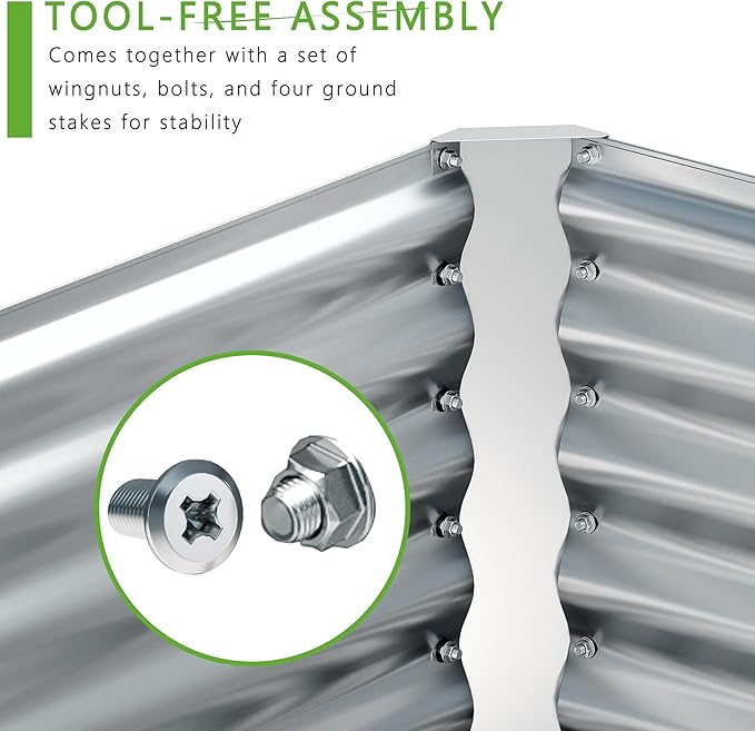 8x2x2FT Galvanized Raised Garden Bed,Planter Raised Beds-Metal Garden Box,Large Plant for Outdoor Planting, Vegetables Bed，Flower,herb-Sliver-PurrikoPets