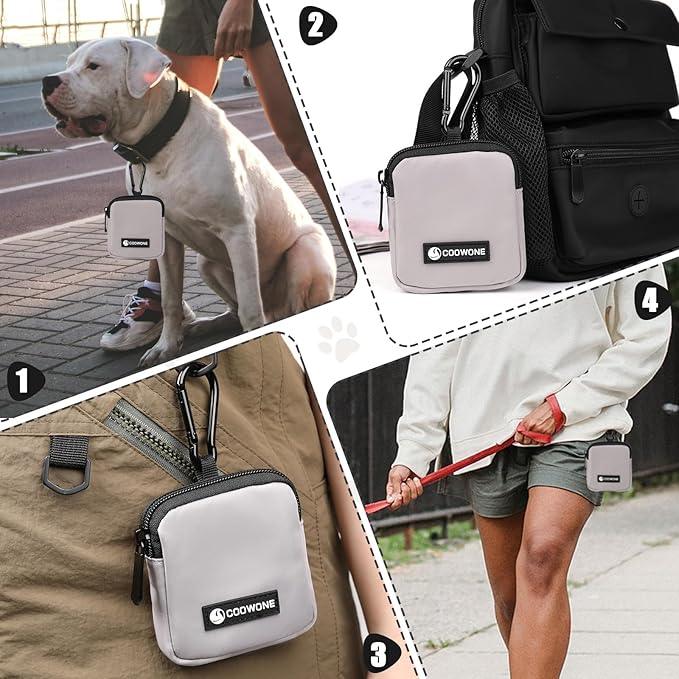 Dog Treat Pouch 2 PCS, Waterproof Small Dog Treat Bag for Leash, Hands Free Dog Walking Bag with Carabiner, Dog Poop Bag Holder for Pet Puppy Travel or Outdoor Use, Zipper Closure to Avoid Spilling-PurrikoPets