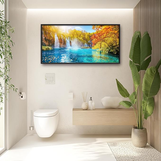 Extra Large Waterfall Lake Framed Wall Art for Living Room,Oversized Fall Autumn Tree Landscape Pictures Wall Decor,Nature Canvas Print Painting Modern Artwork Bedroom Office Bathroom 60L" x 30W"-PurrikoPets