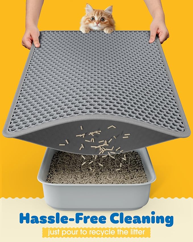 27" x 19" Cat Litter Mat - Large Litter Box Mat with Double Layers, Urine-Proof and Non-Slip Litter Trapping Mat, Easy to Clean Kitty Litter Mats for Floor, Scatter Control, Grey-PurrikoPets