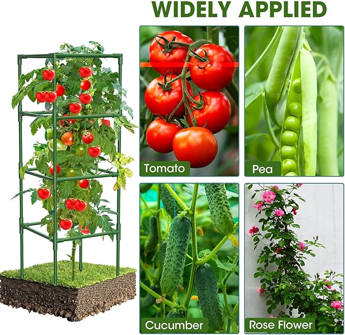 6 Pack Tomato Cages, 41.7" H Square Tomato Plant Stakes Support Cages Trellis for Garden Climbing Vegetables Flowers Fruits,Extra Bold-PurrikoPets