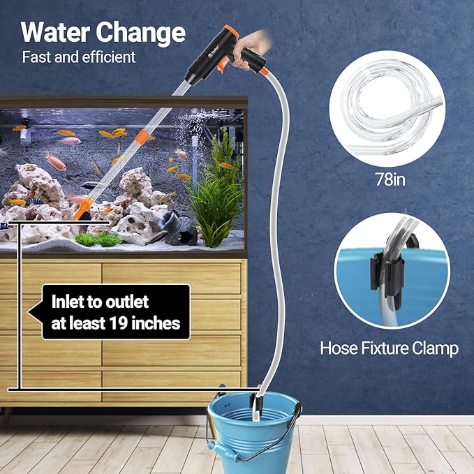 132GPH Manual Aquarium Gravel Cleaner, Fish Tank Siphon Vacuum Cleaner with Adjustable Water Flow for Cleaning Dirt, Water Change & Wash Sand Aquarium Cleaning Tools-PurrikoPets