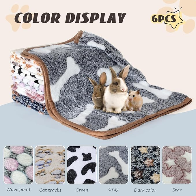 6 Pcs Absorbent Guinea Pig Blankets Washable Small Animal Fleece Bedding Cage Liners Reusable Pet Pee Pad Sleep Mat Pad Cover for Hamster Ferret Rabbit Chinchilla Hedgehog (16"x24")-PurrikoPets