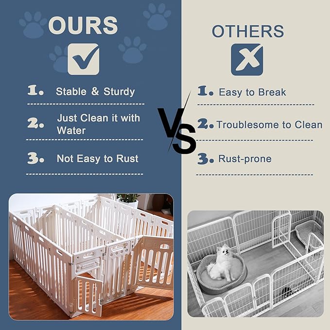 2 Room Dog Playpen with Door,DIY Shape Combination Puppy Pen,16-Panel+2 Link Piece+Large Door+Small Door,25.5" H Dog Fence,Non-Slip&Secure Pet Gate,Easy to Assemble (Two Rooms)-PurrikoPets