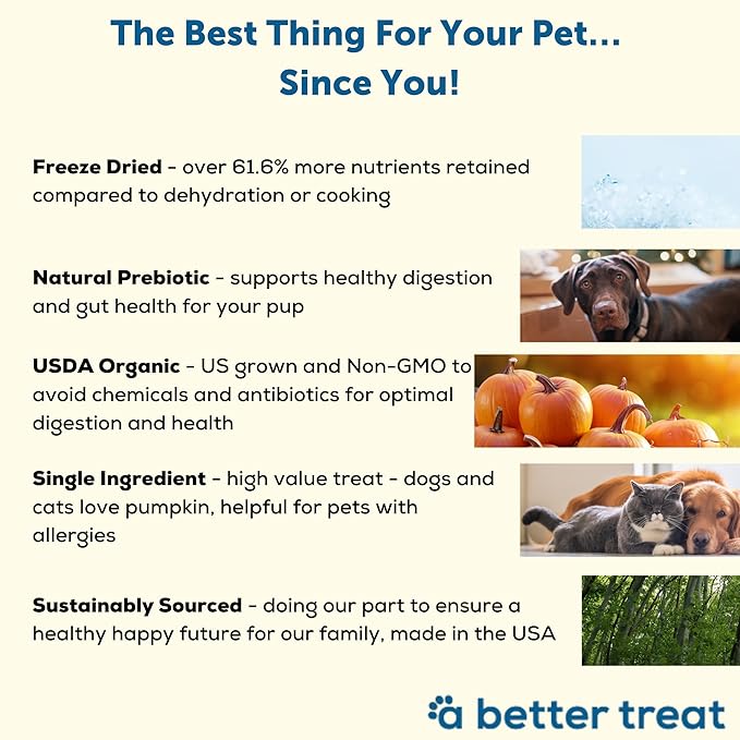 A Better Treat – Freeze Dried Organic Pumpkin Dog and Cat Treats, Organic, Single Ingredient | Natural, Healthy, Diabetic Friendly | Made in The USA-PurrikoPets