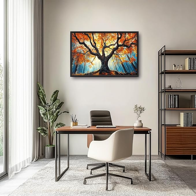 Extra Large Tree of Life Framed Wall Art for Living Room,Fall Autumn Forest Sunrise Landscape Pictures Wall Decor,Nature Canvas Print Painting Modern Artwork Bedroom Office 36L" x 24W"-PurrikoPets