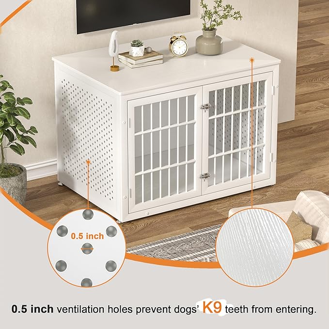 42" Heavy Duty Dog Crate Furniture for Large and Medium Dogs, Enclosed Design Wooden Metal Kennel, Wooden Cage Furniture Indoor, Decorative Dog Kennel End Table-PurrikoPets