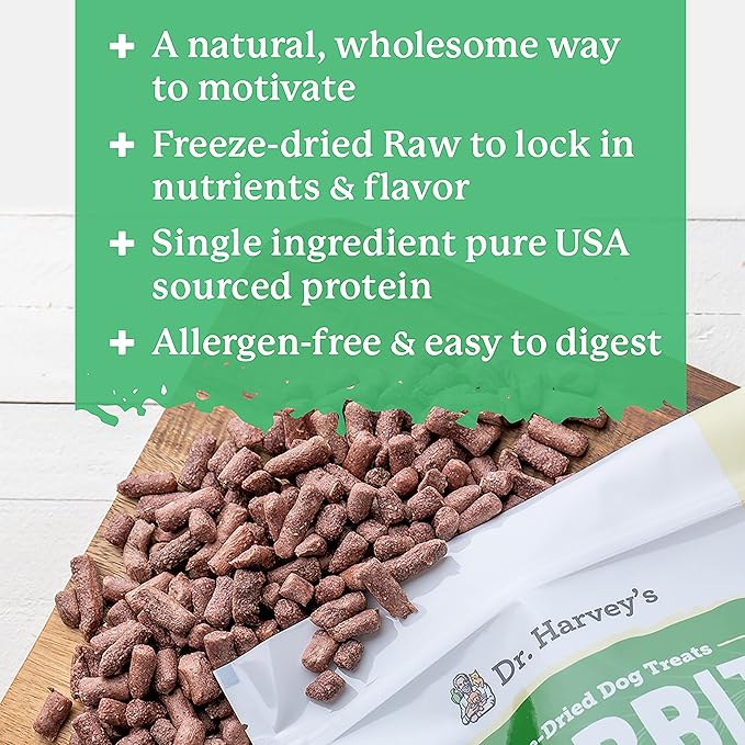 Dr. Harvey's Rabbit Bites Freeze-Dried Raw Dog Treats - Single Ingredient, All-Natural Rabbit Meat Protein for Dogs, Allergen-Free - 7 Ounces (3 Pack)-PurrikoPets