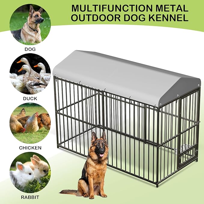 8x4x6 FT Outdoor Dog Kennel,Heavy-Duty Enclosures Outside with UV-Resistant Waterproof Roof Cover and Lock,for Medium and Large Dogs,Easy Assembly-PurrikoPets