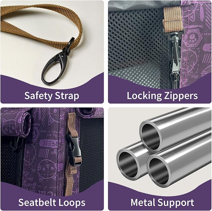Extra Large Cat Carrier Soft Sided, Portable Small Dog Carrier for 2 Cats, 24"x16.5"x16" Car Travel Folding Comfortable Design, Purple-PurrikoPets