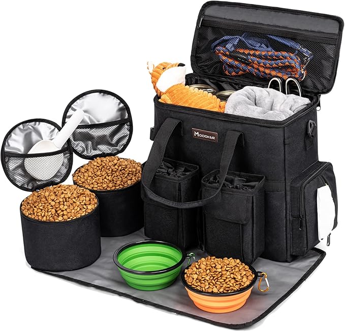 Dog Travel Bag, Airline Approved Pet Travel Bag with 2 Dog Treat Training Pouches for Weekend Pet Travel Supplies & Accessories, Black-PurrikoPets