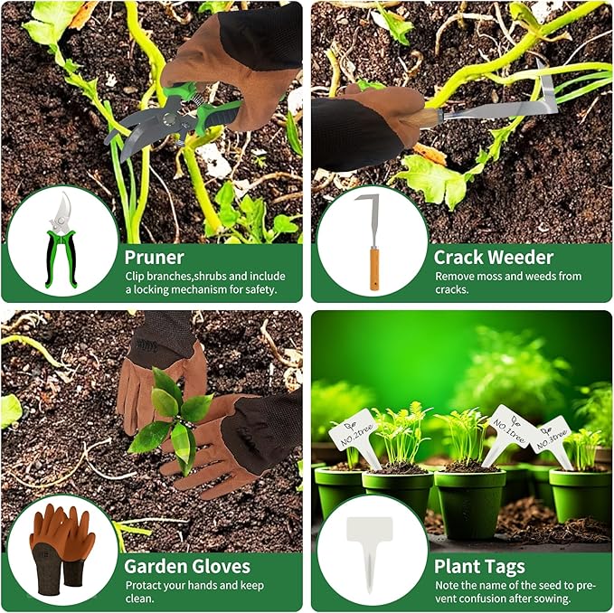 20-Piece Gardening Tools with Fashion and Durable Storage Bag - Heavy Duty Garden Tools Stainless Steel Rust-Proof Ergonomic Garden Tool Set - Ideal Gifts for Women and Men - Portable Gardening Kit-PurrikoPets