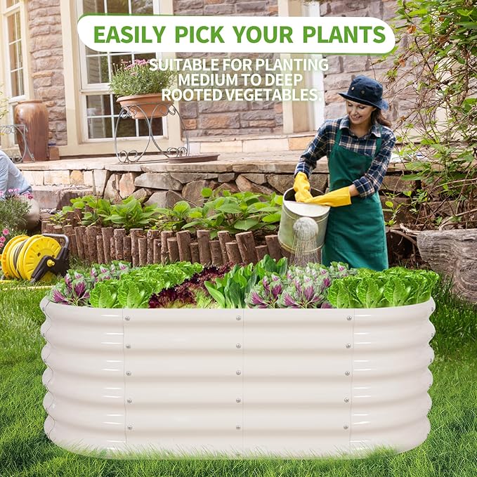 Galvanized Raised Garden Bed Outdoor- 2 Pcs Raised Beds for Gardening| Metal Planter Box, Steel Raised Garden Bed Kit with Gloves for Vegetables, Flower, Herbs (4x2x1.4FT, White)-PurrikoPets