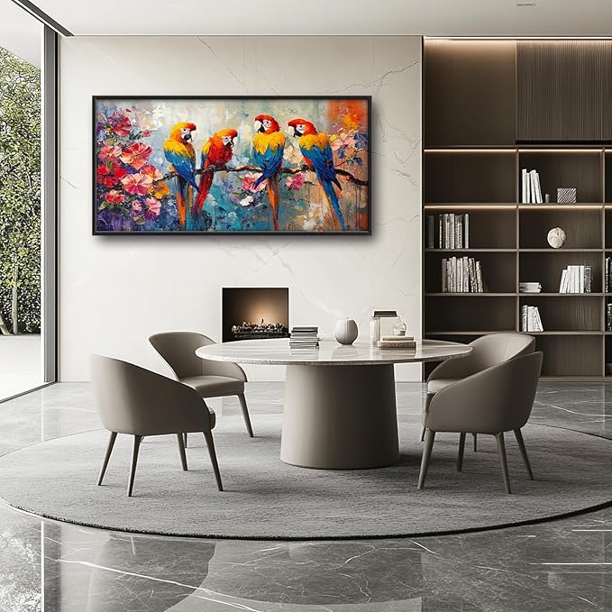 Extra Large Framed Parrot Bird Wall Art,Oversized Abstract Colorful Parrots Flower Wall Decor Pictures for Living Room,Canvas Print Painting Modern Artwork Bedroom Office Bathroom Home Decor 60L x30W-PurrikoPets