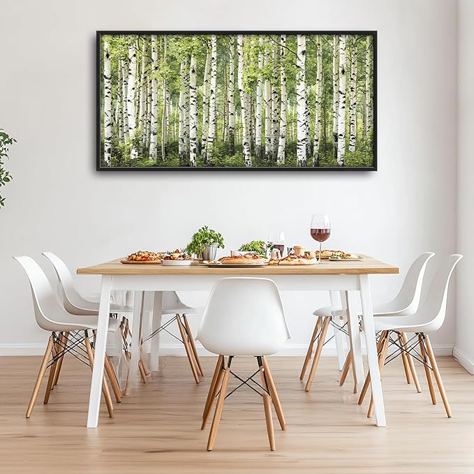 Extra Large Birch Tree Framed Wall Art for Living Room,Oversized Green Aspen Trees Forest Pictures Wall Decor,Canvas Print Painting Modern Artwork Bedroom Office Bathroom 60L" x 30W"-PurrikoPets