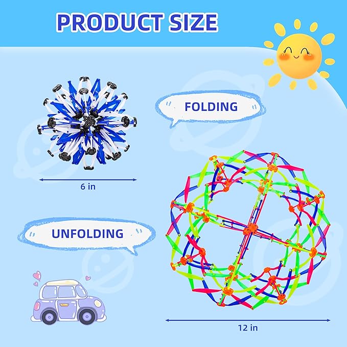 2Pcs Colorful Sphere Expandable Breathing Balls Fidget Toy-Great Anxiety Stress Reliever,Collapsible Expanding Magic Ball Toys for Kids & Adults Mindfulness Meditation Practices , Yoga -ADHD-PurrikoPets