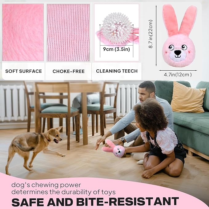 Fida Squeaky Dog Toys for Aggressive Chewers 3 in 1, Dog Chew Toys with 3 Layers,Interactive Dog Toys for Large Dogs Balls to Keep Them Busy for Small Medium Dogs(Pink Bunny)-PurrikoPets