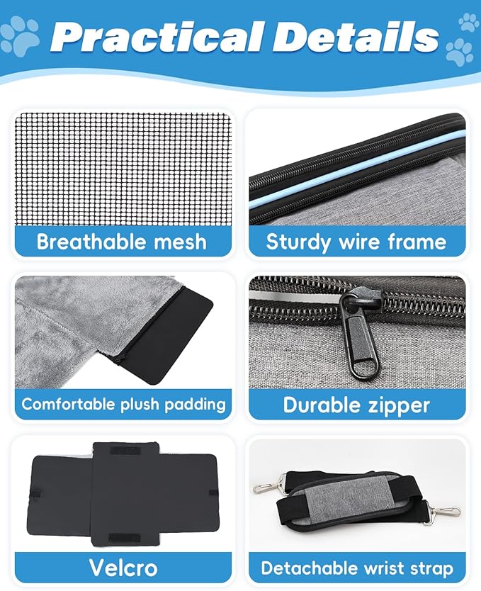 Expandable Travel Pet Bag, Scratch-Resistant Breathable Mesh, Crossbody&Tote Design, Durable&Spacious, Pet Carrier with High-Visibility Windows, Easy-Cleaning Fabric, Removable Soft Pad&Shoulder Strap-PurrikoPets