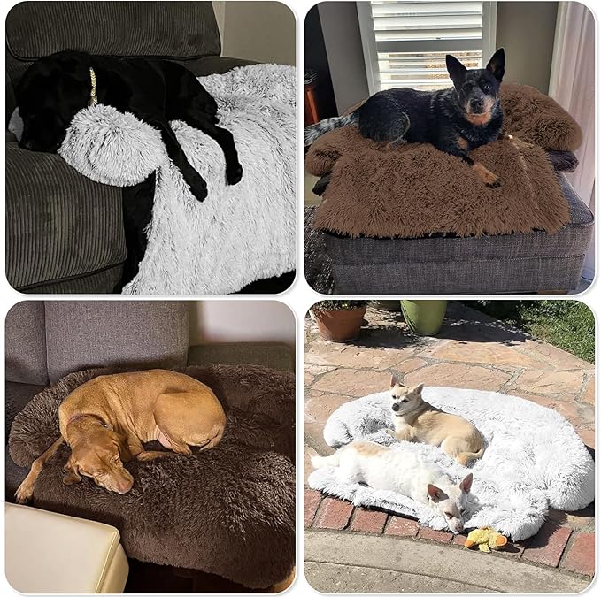 GGIB Calming Dog Bed Fluffy Plush Dog Mat for Furniture Protector with Removable Washable Cover for Large Medium Small Dogs and Cats (Large, Coffee)-PurrikoPets