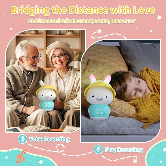 alilo Bunny Kids Music Player, Storytelling Toys for Toddler 1-3-5,Infant Baby Boy Girl Gifts Pre-Loaded 30 Stories/48 Nursery Rhymes/12 Soothing Music,with Nightlight,Bluetooth,Record Function-PurrikoPets