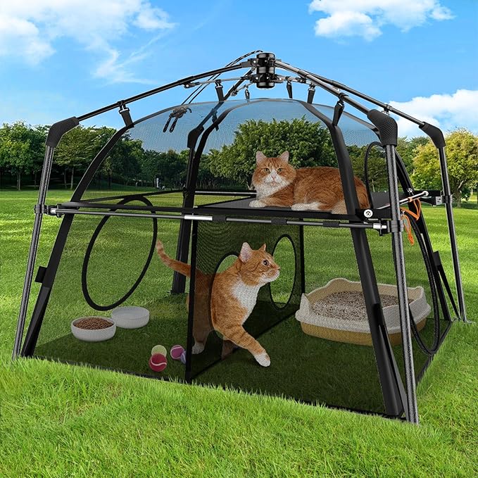 Extra Large Catio Outdoor Cat Enclosure Rywell 2-Tier Cat Tent for Patio, Balcony, Indoor & Camping, Foldable Outdoor Cat Playpen with Windows, Weatherproof Sunproof (Carry Bag Included)-PurrikoPets
