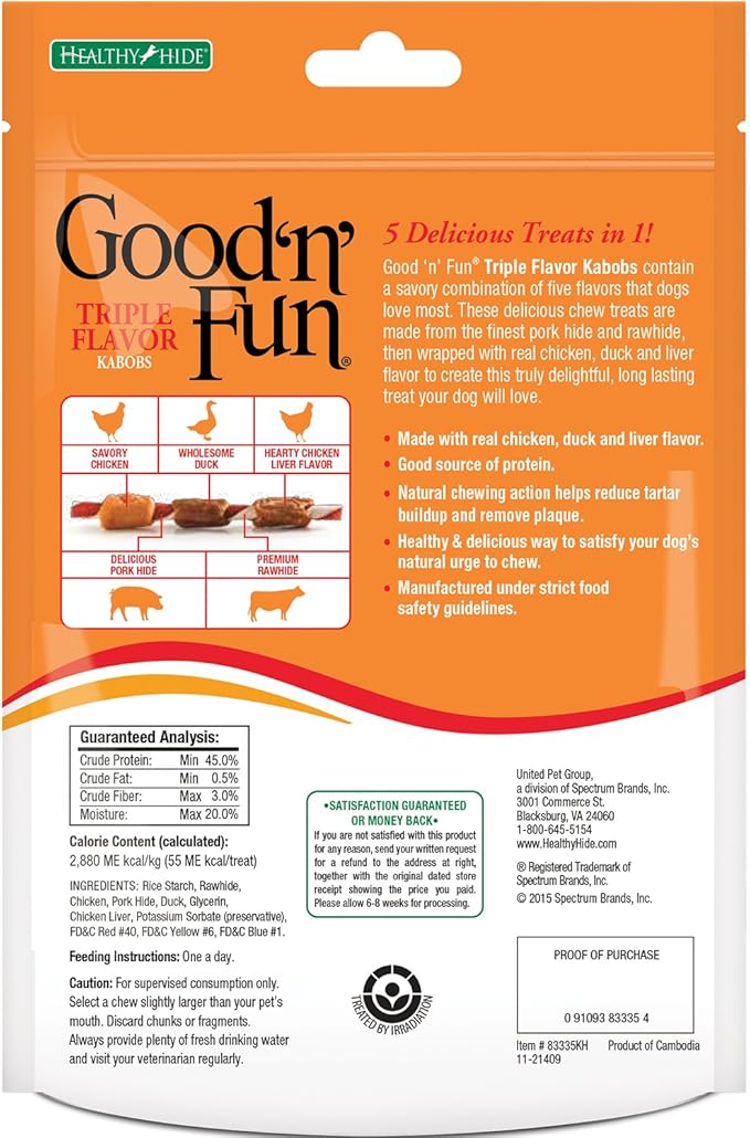 Good'n'Fun Triple Flavored Rawhide Kabobs for Dogs, 2 Pack, 4 oz-PurrikoPets