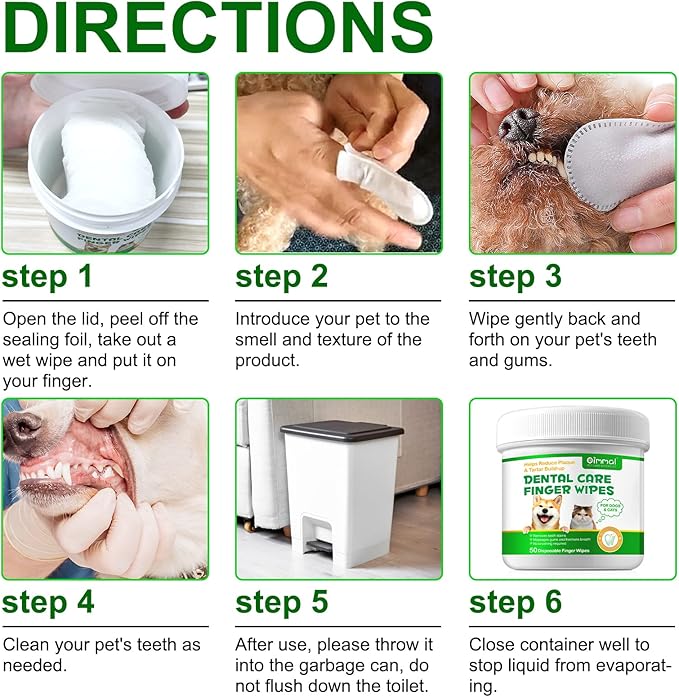 ALIVO Dental Teeth Cleaning Wipes for Dogs & Cats, Remove Bad Breath by Removing No-Rinse Dog Finger Toothbrush, Disposable Gentle Cleaning Pet Dental Care Wipes, 50pc-PurrikoPets