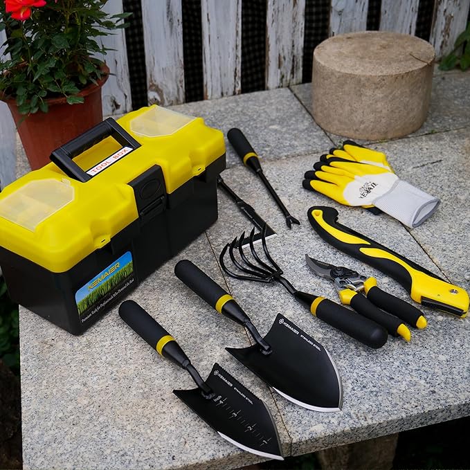 7 - Piece Gardening Tools Set, Stainless Steel Gardening Tools, Heavy - duty Hand Gardening Tools with a Toolbox, Suitable for Gardening Planting and Weeding, Gardening Gifts for Women and Men-PurrikoPets