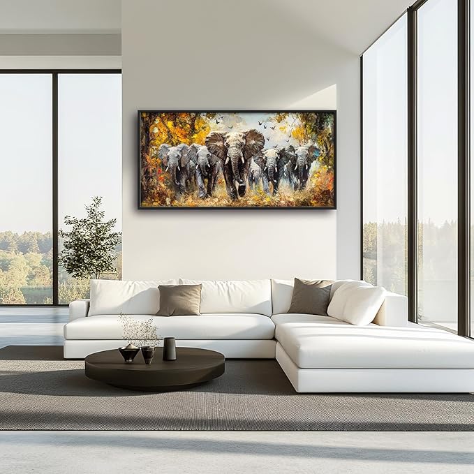Extra Large Elephant Framed Wall Art for Living Room,Oversized Elephants Wild Animal Pictures Wall Decor,Forest Landscape Canvas Print Painting Modern Artwork Bedroom Office Bathroom 60L" x 30W"-PurrikoPets