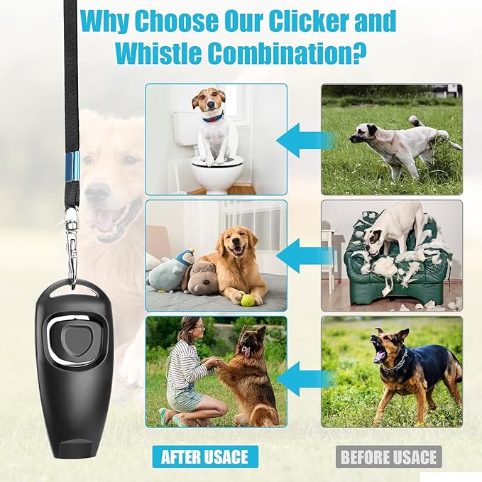 2-in-1 Dog Training Clicker Whistle for Training and Recall, Pet Training Accessories for Puppy, Cats, Horses & Small Animals - 2 Pack with Lanyard, Reward and Train Your Pets Efficiently-PurrikoPets