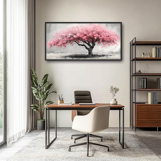 Extra Large Framed Pink Tree Wall Art,Abstract Tree of Life Wall Decor,Pink and Grey Pictures for Living Room,Canvas Print Painting Modern Artwork Bedroom Office Bathroom Home Decor 60L x30W-PurrikoPets