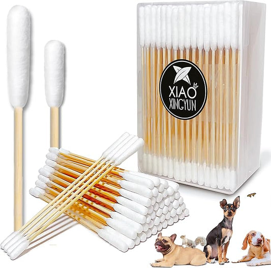 100 PCS 6 Inch Long Cotton Swabs in Box - Professional Large Cotton Swabs with Bamboo Handle - Double Sided Dog Ear Swabs - Specially Designed Big Cotton Swabs for Dog Ear, Cleaning Solution-PurrikoPets