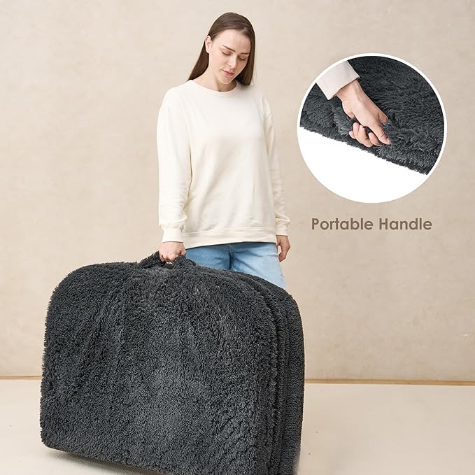 EHEYCIGA Foldable L Dog Bed, Faux Fur Fluffy Dog Couch Bed, Orthopedic Calming Memory Foam L Pet Bed for Large Dogs, Washable Soft Warm Pet Sofa Bed with Non-Slip Bottom, Dark Grey, 40"x30"x6"-PurrikoPets