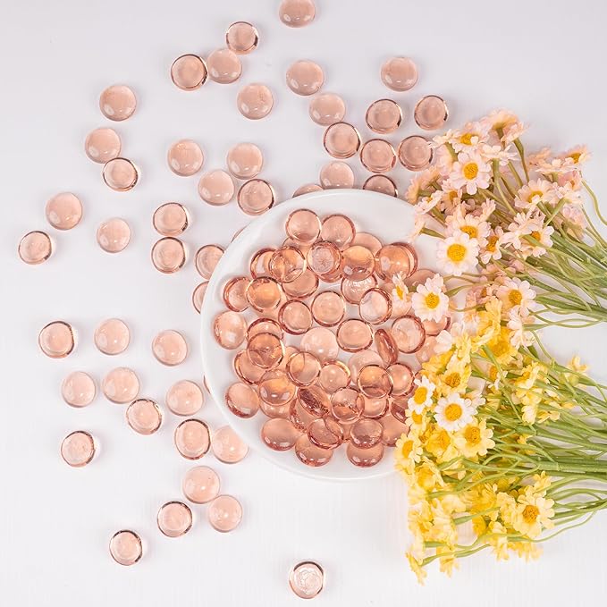 Glass Marbles, 0.97 LB Transparent and Smooth Flat Glass Beads for Vases, Mosaic Gem Pebbles for Aquarium Decor, Floral Arrangements, Mancala Stones, Vase Filler and Crafts, Pink-PurrikoPets