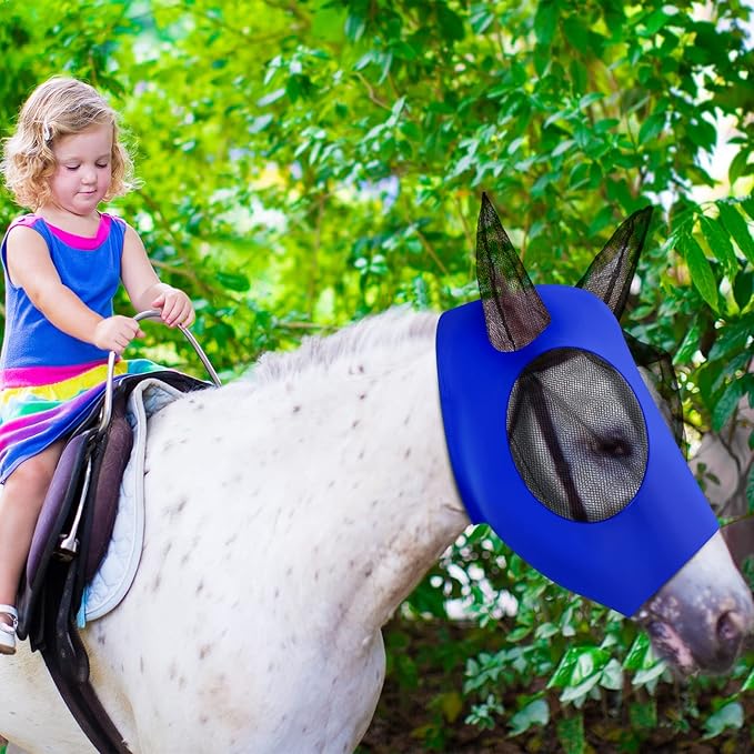 Frienda 4 Pcs Horse Fly Masks with Ears Head Fly Masks for Horses Smooth Elastic UV Protection Cover from Summer Insect Pests(Medium,Purple, Blue, Pink, Black)-PurrikoPets