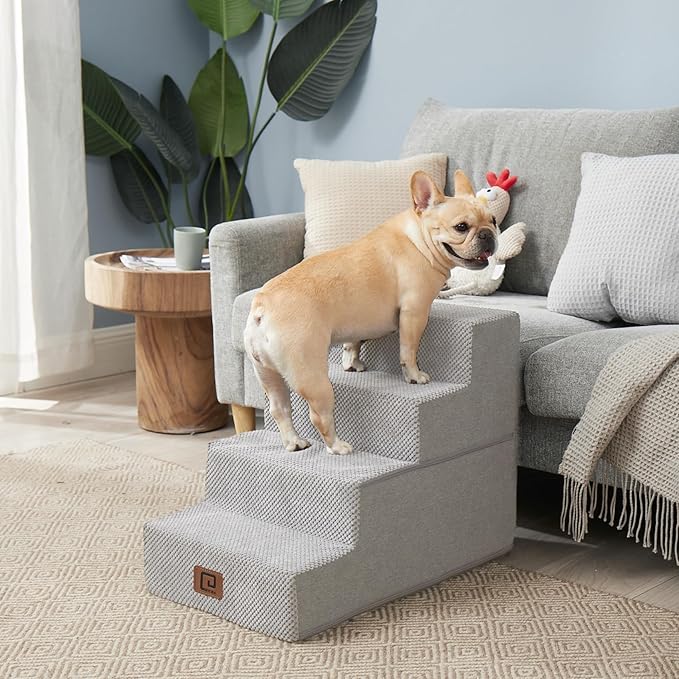 EHEYCIGA Dog Stairs for Bed 18" H, 4-Step Dog Steps for High Bed, Pet Steps for Small Dogs and Cats, Non-Slip Balanced Pet Ramp Indoor, Light Grey-PurrikoPets