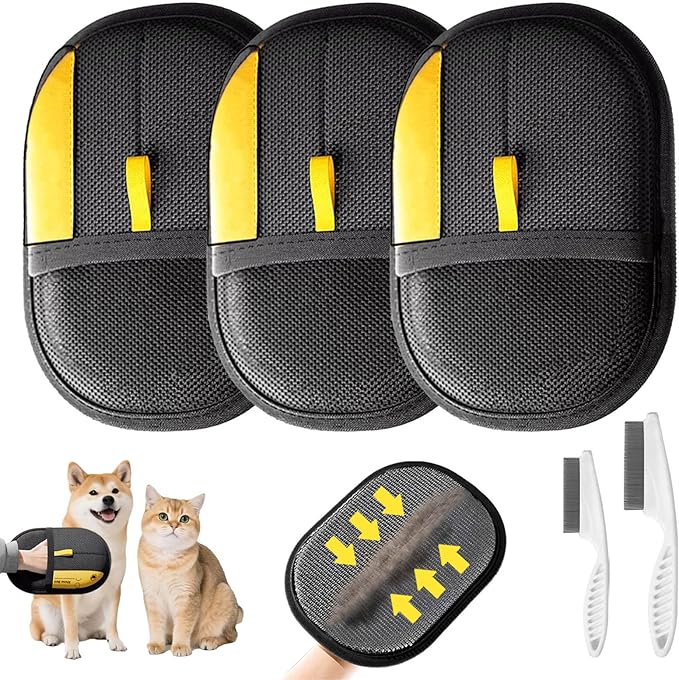 3 Pcs Pet Hair Removal Glove for Cats,Newly Upgraded Reusable Electrostatic Pet Hair Gloves, magic brush pet hair remover Tool for Clothing, Couch, Carpet, Car Seat-PurrikoPets