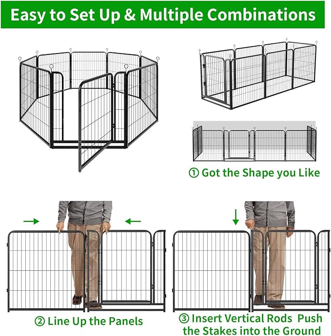 Dog Playpen Outdoor Extra Wide 8 Panels Heavy Duty Dog Fence 32" Height Anti-Rust with Doors Portable for RV Camping Yard, Total 21FT, 35 Sq.ft, Snowy Black-PurrikoPets